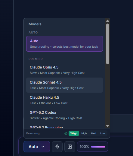 Model selector dropdown